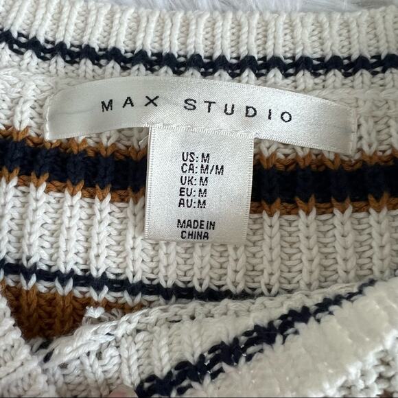 Max Studio Cream, Brown and Navy Blue Striped Sweater Size Medium - Picture 7 of 11
